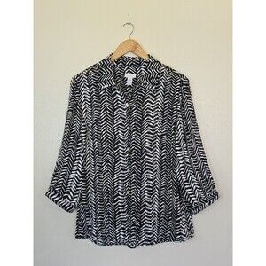 Chicos Sheer Button Up Blouse Womens Size 1 Zebra Print